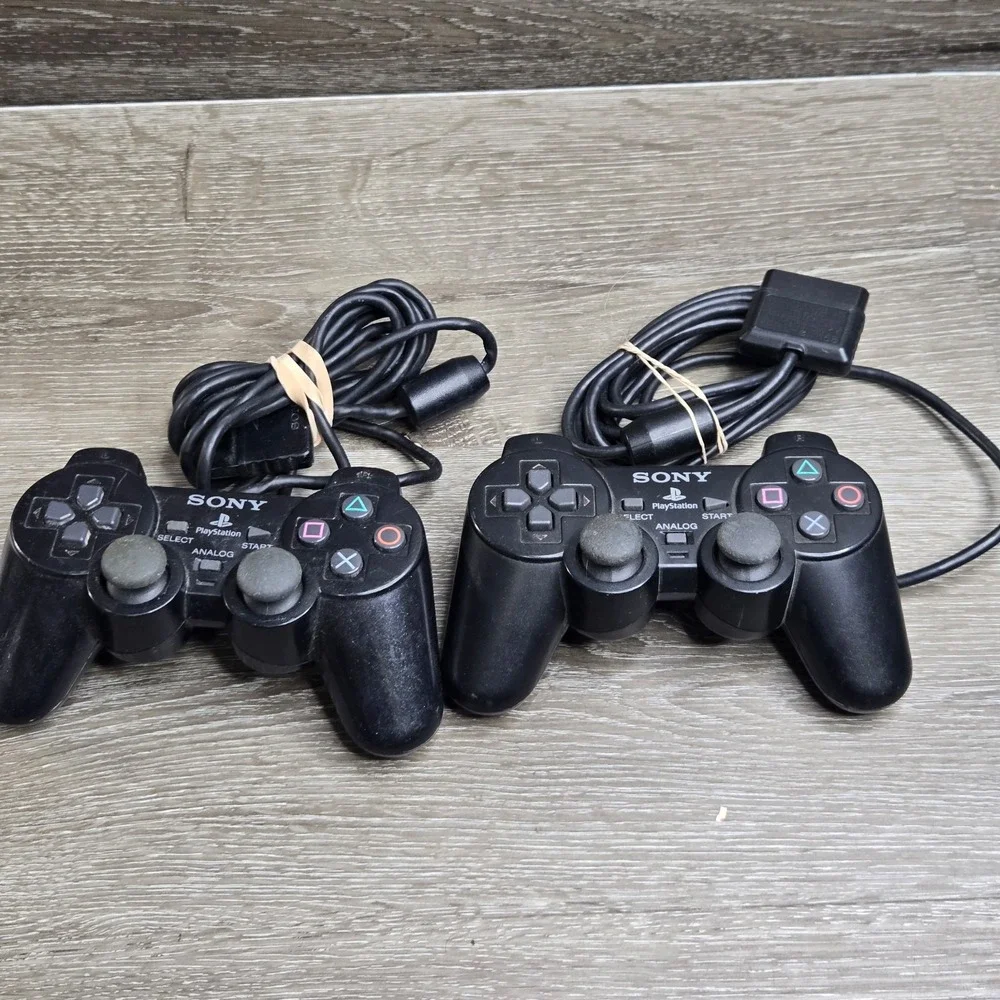 2 Sony PlayStation 2 DualShock 2 Controller OEM Black scph-1010 Lot Parts